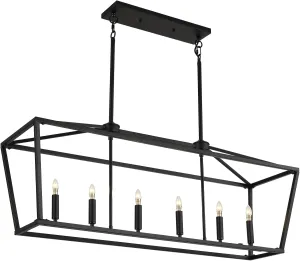 KEESFU 6-Light Kitchen Island Pendant Lighting, Farmhouse Dining Room Light Fixtures, Black Linear Chandelier for Dining Room Kitchen, E12 Base