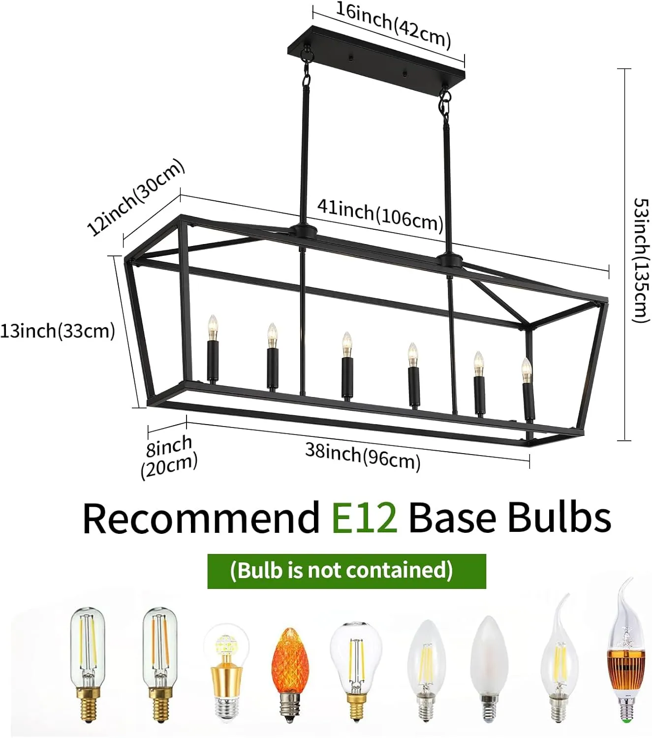 KEESFU 6-Light Kitchen Island Pendant Lighting, Farmhouse Dining Room Light Fixtures, Black Linear Chandelier for Dining Room Kitchen, E12 Base