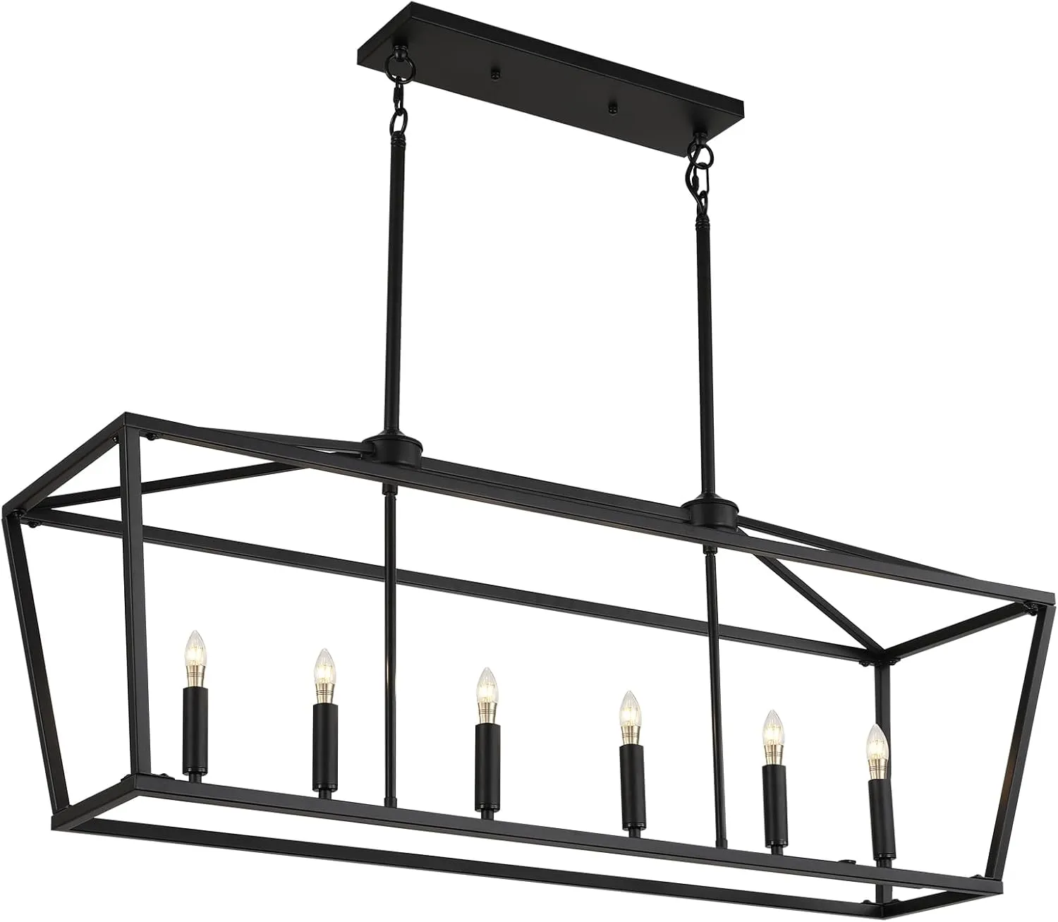 KEESFU 6-Light Kitchen Island Pendant Lighting, Farmhouse Dining Room Light Fixtures, Black Linear Chandelier for Dining Room Kitchen, E12 Base