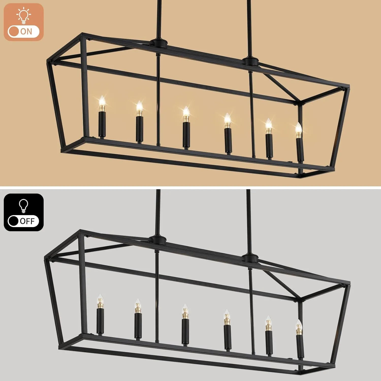 KEESFU 6-Light Kitchen Island Pendant Lighting, Farmhouse Dining Room Light Fixtures, Black Linear Chandelier for Dining Room Kitchen, E12 Base