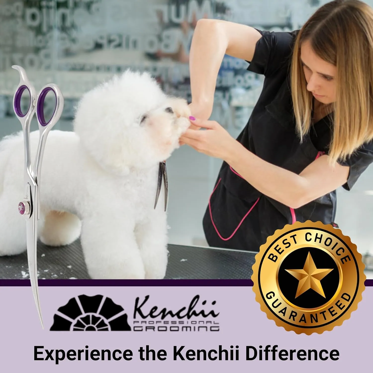 Kenchii Scorpion Dog Grooming Scissors, 7 Inch Curved Shears, Dog Scissors for Grooming, Professional Pet Grooming Scissors, Heavy Duty, Durable and Sharp