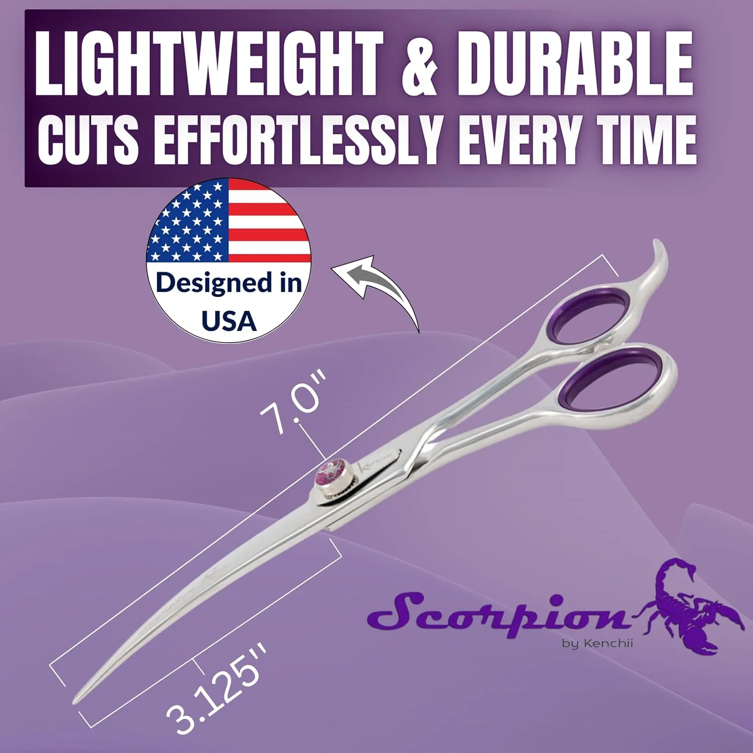 Kenchii Scorpion Dog Grooming Scissors, 7 Inch Curved Shears, Dog Scissors for Grooming, Professional Pet Grooming Scissors, Heavy Duty, Durable and Sharp