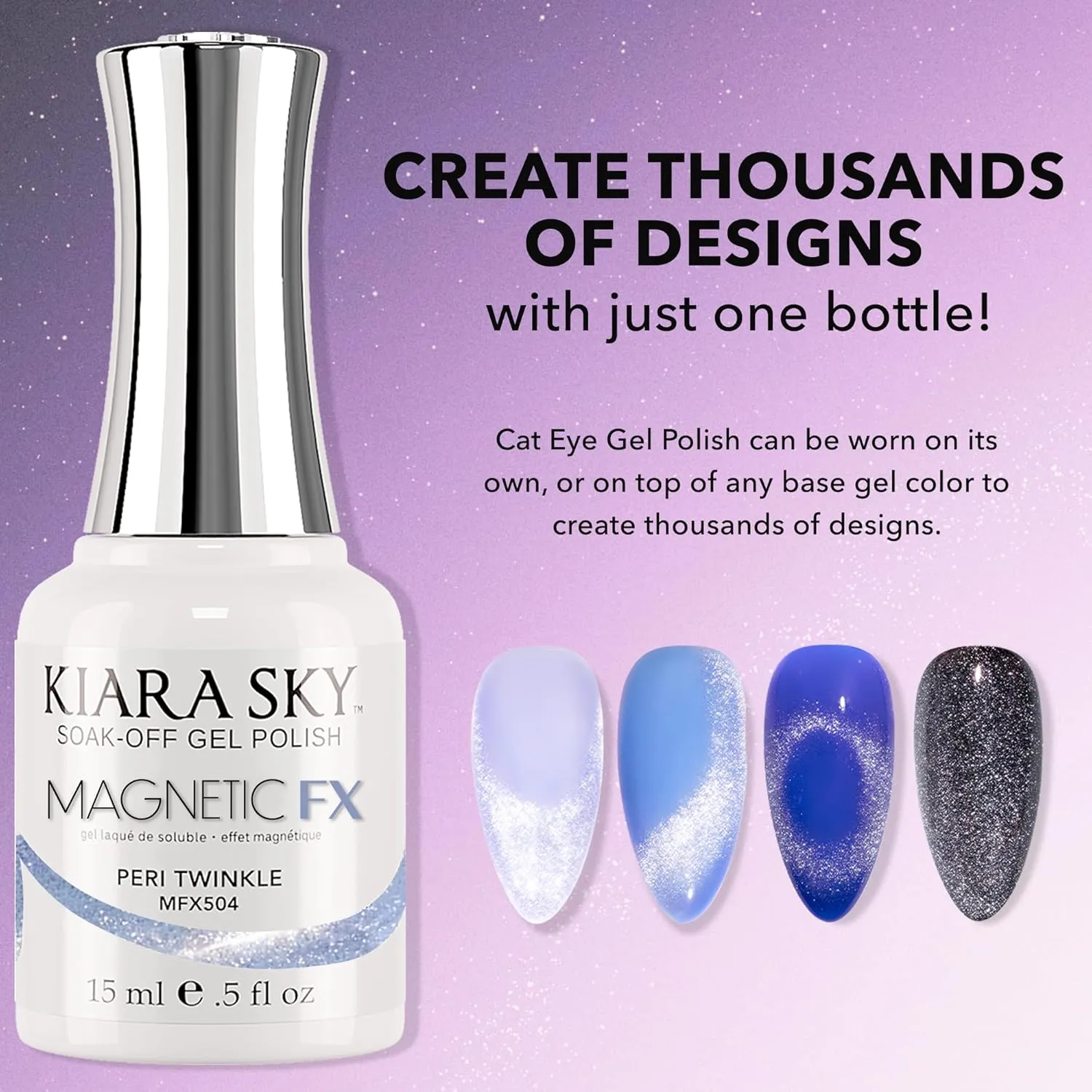 KIARA SKY Gel Polish MagneticFX Magnetic Cat Eye Effect Soak Off 0.5 fl oz, Peri Twinkle (baby blue)