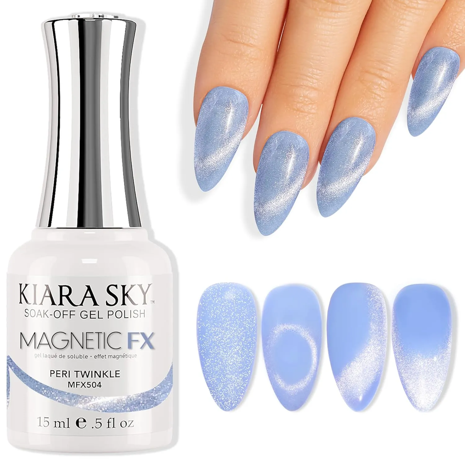 KIARA SKY Gel Polish MagneticFX Magnetic Cat Eye Effect Soak Off 0.5 fl oz, Peri Twinkle (baby blue)