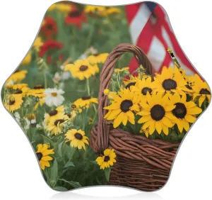 Kids Long Handle Folding Umbrella American Flag Sunflowers - Easy Push Switch for 3-8 Years Old, Waterproof & UV50  Protection, Safe & Cute Design Umbrella for Rain