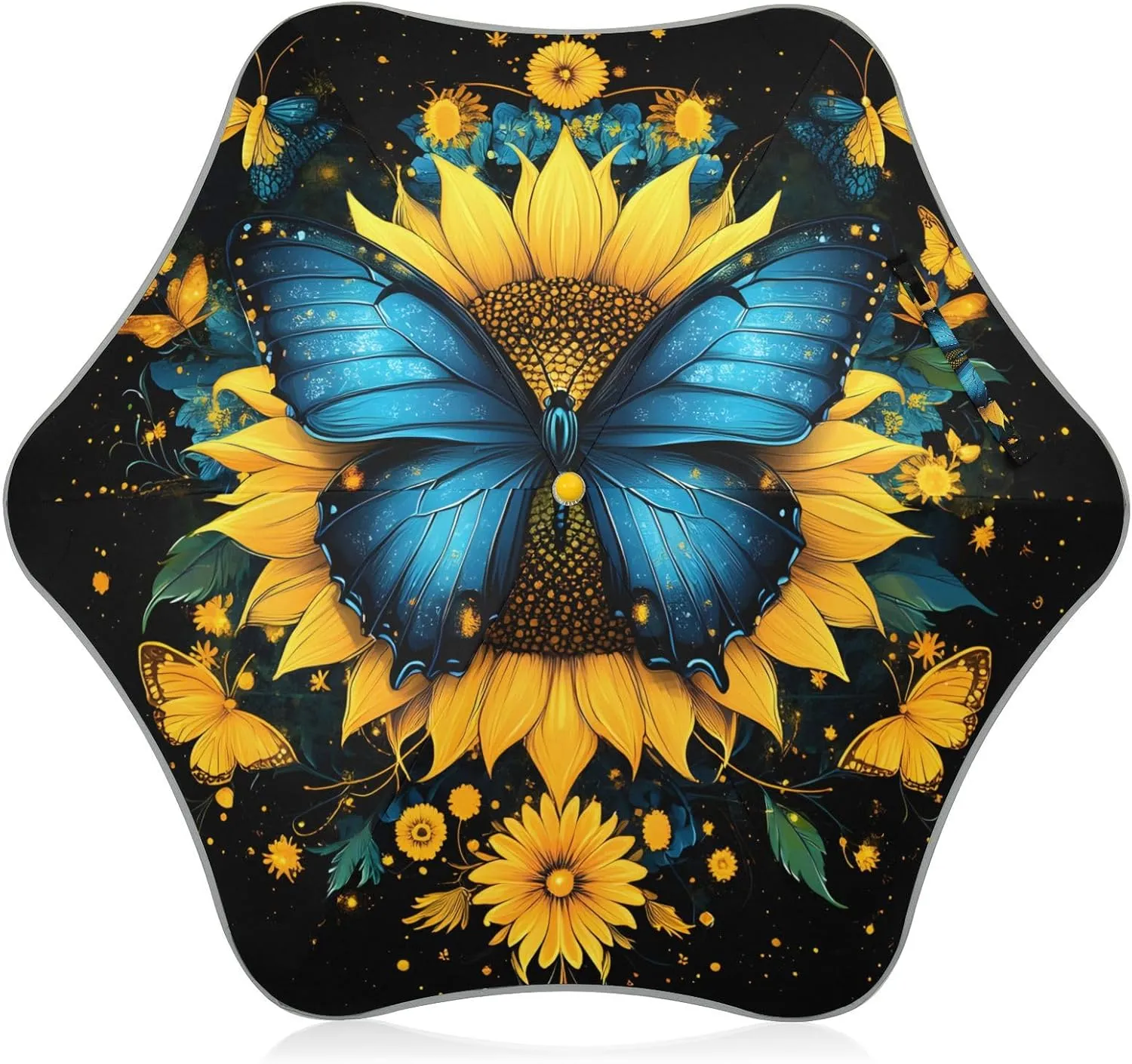 Kids Long Handle Folding Umbrella Animal Butterfly Floral Sunflower - Easy Push Switch for 3-8 Years Old, Waterproof & UV50  Protection, Safe & Cute Design Umbrella for Rain