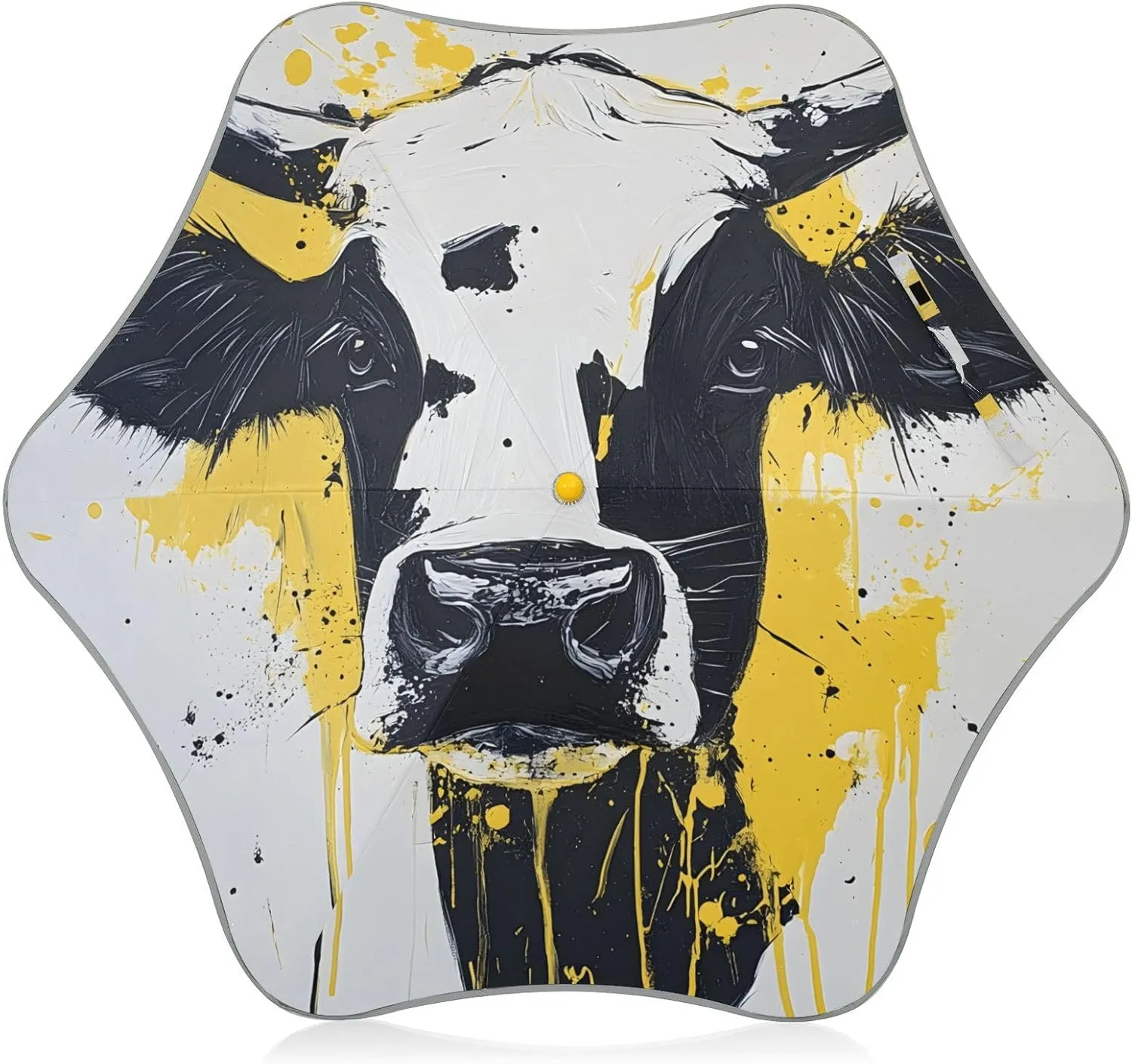 Kids Long Handle Folding Umbrella Animal Cow Art - Easy Push Switch for 3-8 Years Old, Waterproof & UV50  Protection, Safe & Cute Design Umbrella for Rain