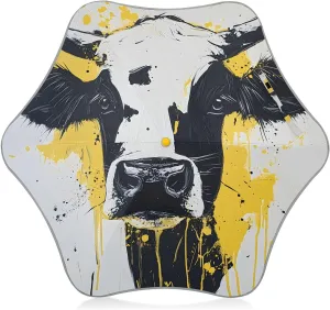 Kids Long Handle Folding Umbrella Animal Cow Art - Easy Push Switch for 3-8 Years Old, Waterproof & UV50  Protection, Safe & Cute Design Umbrella for Rain