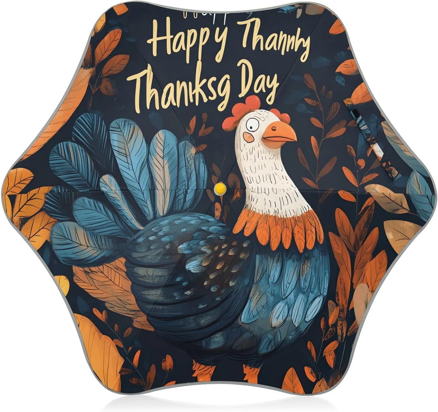 Kids Long Handle Folding Umbrella Autumn Harvest Turkey Leaves - Easy Push Switch for 3-8 Years Old, Waterproof & UV50  Protection, Safe & Cute Design Umbrella for Rain