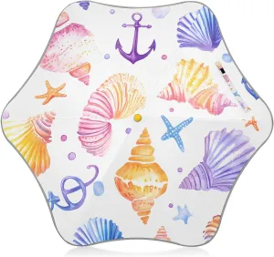 Kids Long Handle Folding Umbrella Colorful Beach Seashells Starfish - Easy Push Switch for 3-8 Years Old, Waterproof & UV50  Protection, Safe & Cute Design Umbrella for Rain