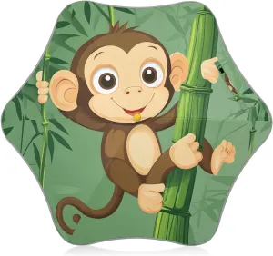 Kids Long Handle Folding Umbrella Cute Animal Monkey Trees - Easy Push Switch for 3-8 Years Old, Waterproof & UV50  Protection, Safe & Cute Design Umbrella for Rain