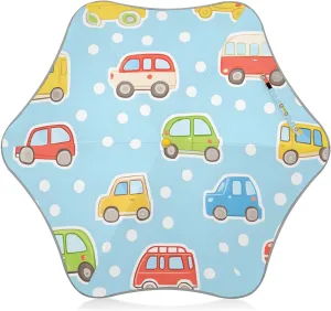 Kids Long Handle Folding Umbrella Cute Cartoon Car Pattern - Easy Push Switch for 3-8 Years Old, Waterproof & UV50  Protection, Safe & Cute Design Umbrella for Rain