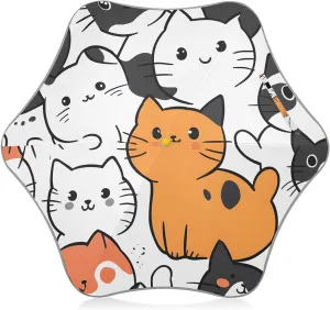 Kids Long Handle Folding Umbrella Cute Cartoon Cats Pattern - Easy Push Switch for 3-8 Years Old, Waterproof & UV50  Protection, Safe & Cute Design Umbrella for Rain