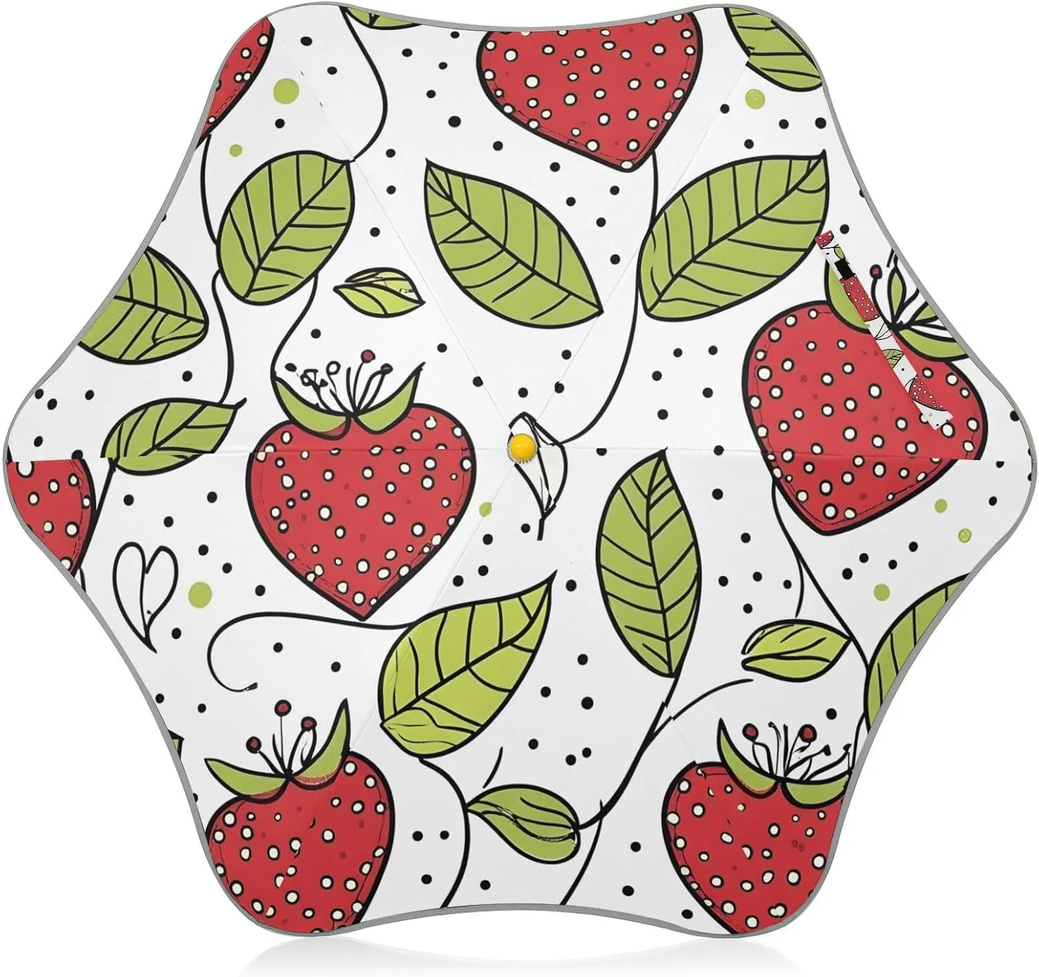 Kids Long Handle Folding Umbrella Cute Strawberry Leaves - Easy Push Switch for 3-8 Years Old, Waterproof & UV50  Protection, Safe & Cute Design Umbrella for Rain