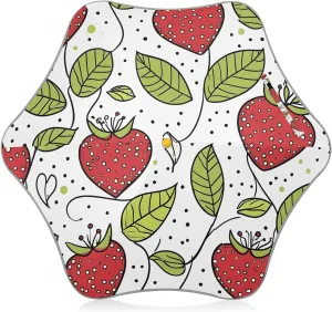 Kids Long Handle Folding Umbrella Cute Strawberry Leaves - Easy Push Switch for 3-8 Years Old, Waterproof & UV50  Protection, Safe & Cute Design Umbrella for Rain