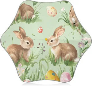 Kids Long Handle Folding Umbrella Easter Bunny Eggs Flowers - Easy Push Switch for 3-8 Years Old, Waterproof & UV50  Protection, Safe & Cute Design Umbrella for Rain