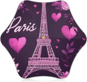 Kids Long Handle Folding Umbrella Flowers Paris Eiffel Tower - Easy Push Switch for 3-8 Years Old, Waterproof & UV50  Protection, Safe & Cute Design Umbrella for Rain