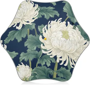Kids Long Handle Folding Umbrella Japanese White Chrysanthemum Flowers Leaf - Easy Push Switch for 3-8 Years Old, Waterproof & UV50  Protection, Safe & Cute Design Umbrella for Rain