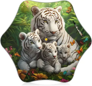 Kids Long Handle Folding Umbrella Jungle Tiger Butterfly Flower - Easy Push Switch for 3-8 Years Old, Waterproof & UV50  Protection, Safe & Cute Design Umbrella for Rain