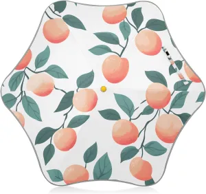 Kids Long Handle Folding Umbrella Peach Pattern Leaves - Easy Push Switch for 3-8 Years Old, Waterproof & UV50  Protection, Safe & Cute Design Umbrella for Rain