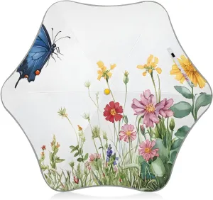 Kids Long Handle Folding Umbrella Watercolor Wildflowers Butterfly - Easy Push Switch for 3-8 Years Old, Waterproof & UV50  Protection, Safe & Cute Design Umbrella for Rain