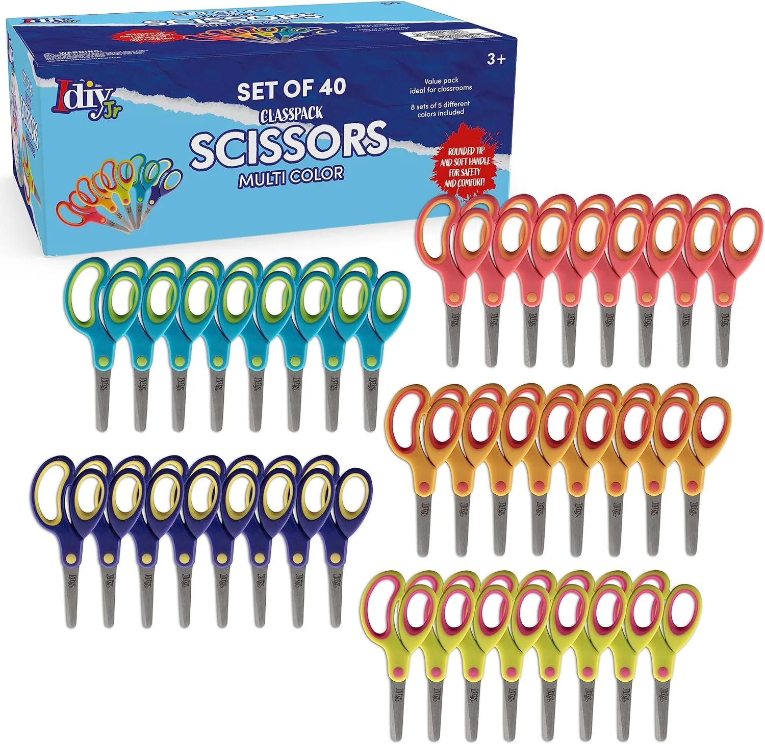 Kid's Scissors Class Value Pack (40pc) - 5" Soft Grip Blunt Tip Safety Easy Cut Scissors- Elementary School Projects, Back to School, Classroom Arts & Crafts Supplies for Children, Teachers