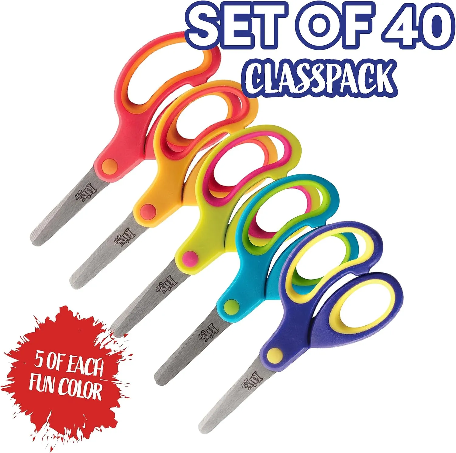 Kid's Scissors Class Value Pack (40pc) - 5" Soft Grip Blunt Tip Safety Easy Cut Scissors- Elementary School Projects, Back to School, Classroom Arts & Crafts Supplies for Children, Teachers