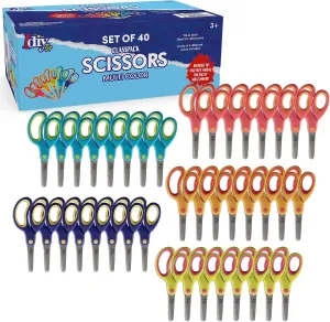 Kid's Scissors Class Value Pack (40pc) - 5" Soft Grip Blunt Tip Safety Easy Cut Scissors- Elementary School Projects, Back to School, Classroom Arts & Crafts Supplies for Children, Teachers