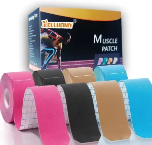 Kinesiology Tape Precut Pro-4Pack | Waterproof Elastic Athletic Tape, 66 ft 80 Strips, Medical Grade Cotton Adhesive Sports Tape for Muscle Pain Relief & Joint Support, Breathable K Tape-4Color