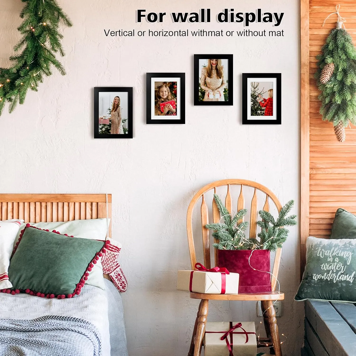 KINLINK 5x7 Picture Frame Black, Solid Wood Frames with Acrylic Plexiglass for Pictures 4x6 With Mat or 5x7 Without Mat,Tabletop and Wall Display Photo Frame Set of 4