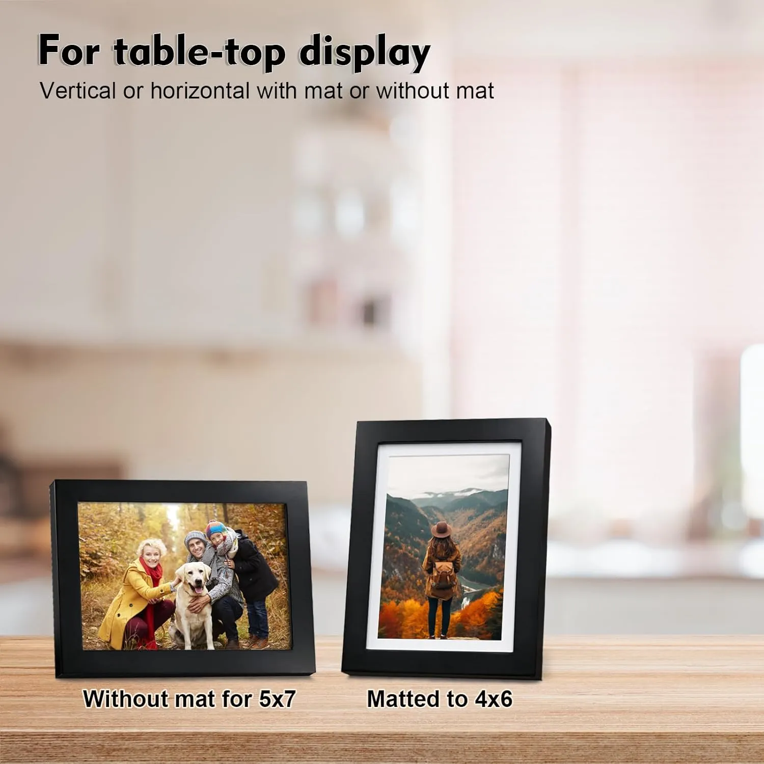 KINLINK 5x7 Picture Frame Black, Solid Wood Frames with Acrylic Plexiglass for Pictures 4x6 With Mat or 5x7 Without Mat,Tabletop and Wall Display Photo Frame Set of 4
