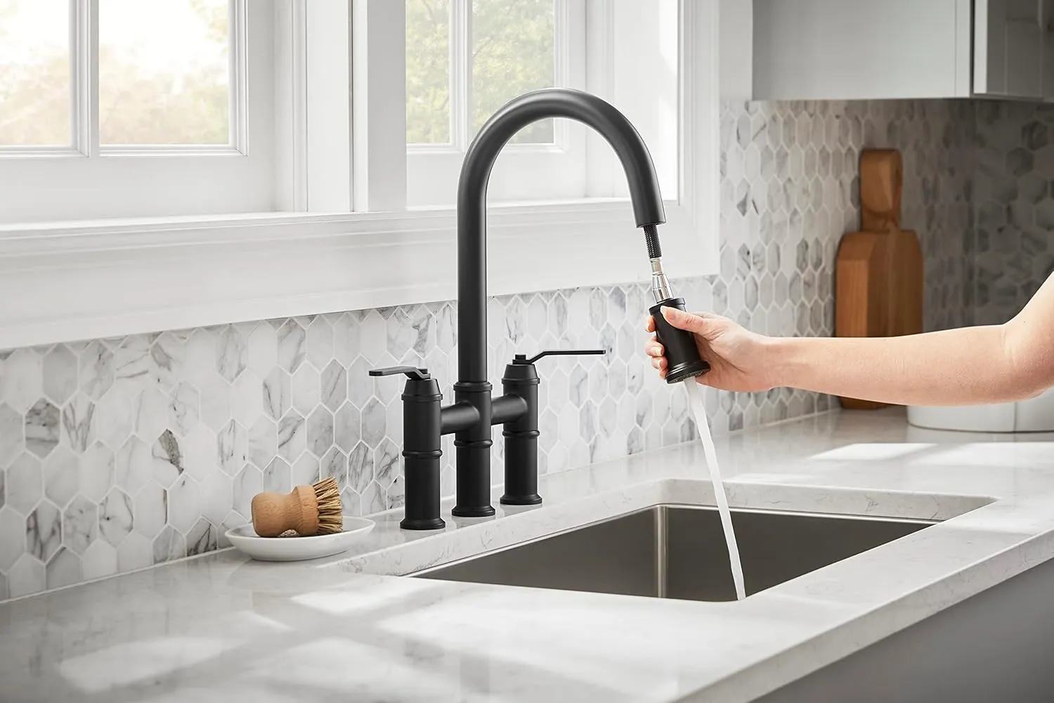 Kinzie 2H Bridge Pull-Down Kitchen Faucet 1.75 gpm Satin Black