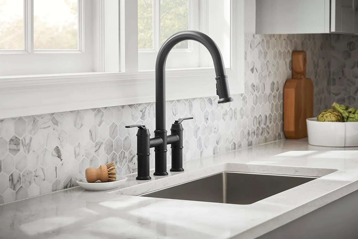 Kinzie 2H Bridge Pull-Down Kitchen Faucet 1.75 gpm Satin Black