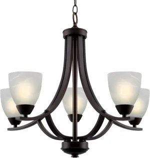 Kira Home Weston 24" Contemporary 5-Light Large Chandelier   Alabaster Glass Shades, Adjustable Chain, Oil Rubbed Bronze Finish