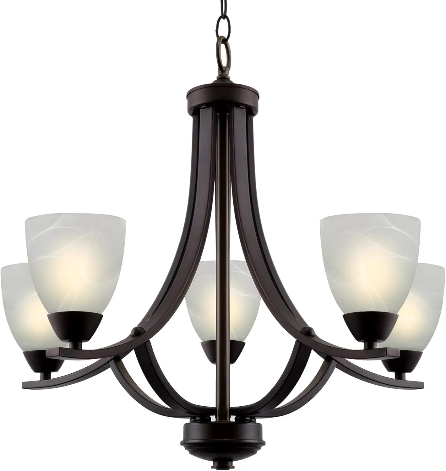 Kira Home Weston 24" Contemporary 5-Light Large Chandelier   Alabaster Glass Shades, Adjustable Chain, Oil Rubbed Bronze Finish