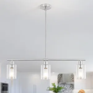 Kitchen Island Lighting 3-Light Brushed Nickel Pendant Light Fixtures with Glass Shades Industrial Farmhouse Chandelier Hanging Pendant Lights for Kitchen Island Dining Room Bar Table Foyer Entryway