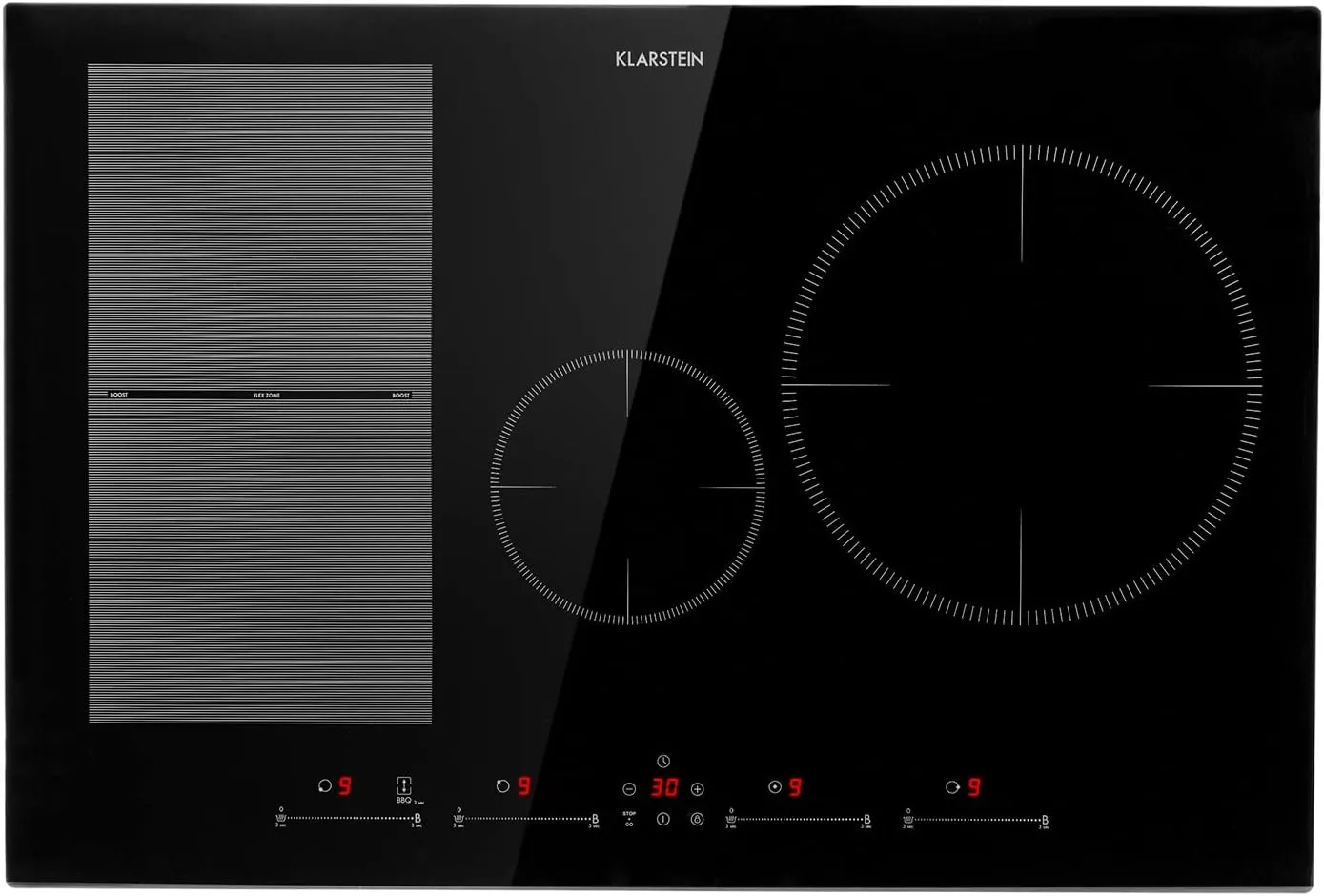 Klarstein Delicatessa 77 Hybrid Built-in Cooker - Induction Hob, Built-in Cooker, 4 Zone, 7000 Watt, Touch Control Panel, Flex Zone Technology, Pan Detection, Stop Timer, Glass Ceramic, Black