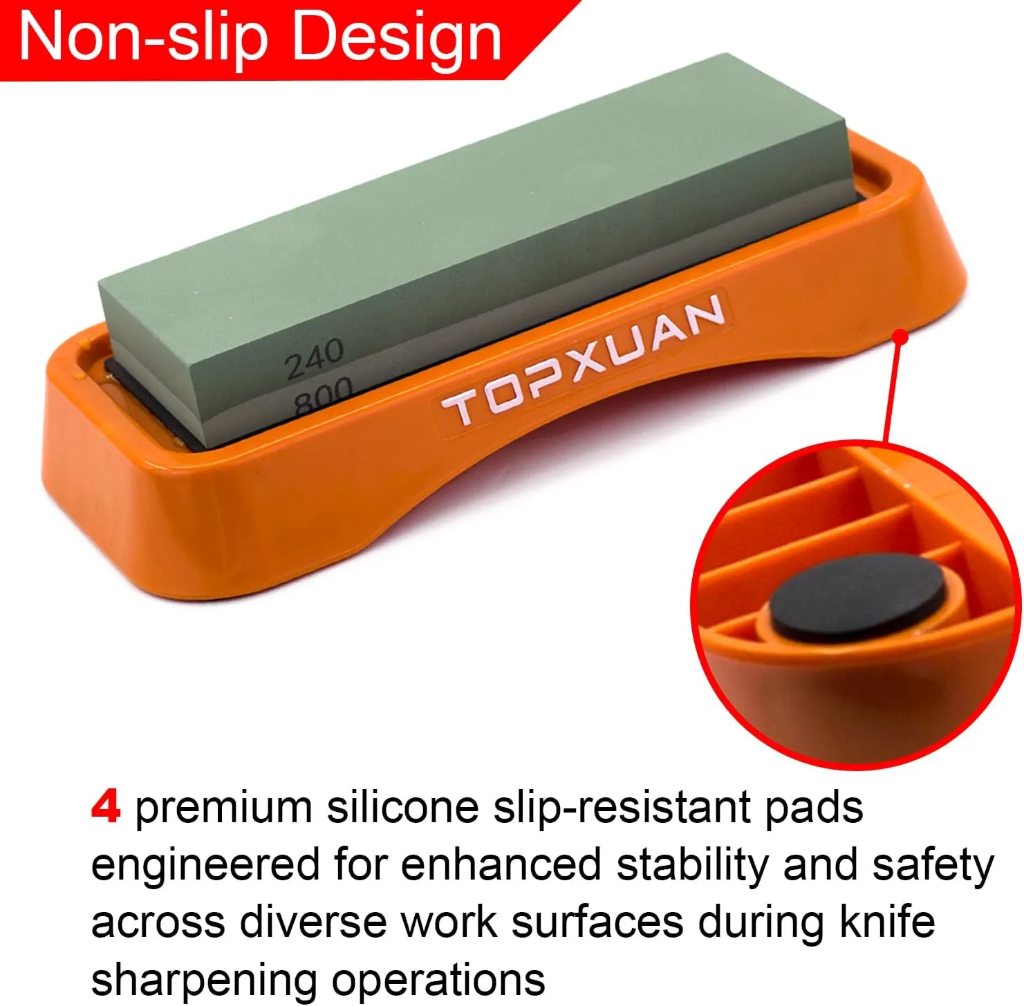 Knife Sharpening Stone 2 Sided 240/800 Grit Sharpener Waterstone,Professional Kitchen Whetstone with Orange Plastic Base,Non-slip Rubber and Angle Guide