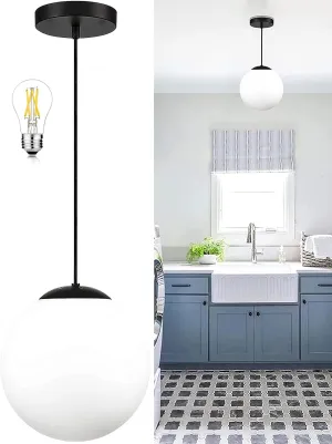 KoKo&Yukina Globe Pendant Lighting for Kitchen Island Mid Century Modern Hanging Light Fixture with Clear Globe Glass Black Industrial Hanging Ceiling Lights for Sink Bathroom Entryway
