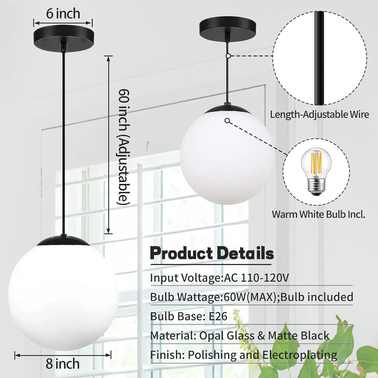 KoKo&Yukina Globe Pendant Lighting for Kitchen Island Mid Century Modern Hanging Light Fixture with Clear Globe Glass Black Industrial Hanging Ceiling Lights for Sink Bathroom Entryway