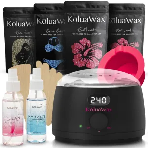KoluaWax Premium Waxing Kit for Women - Hot Melt Hard Wax Warmer for Hair Removal, Eyebrow, Bikini, Legs, Face, Brazilian Wax - Machine (Pack of 4) Beads, Accessories, Black