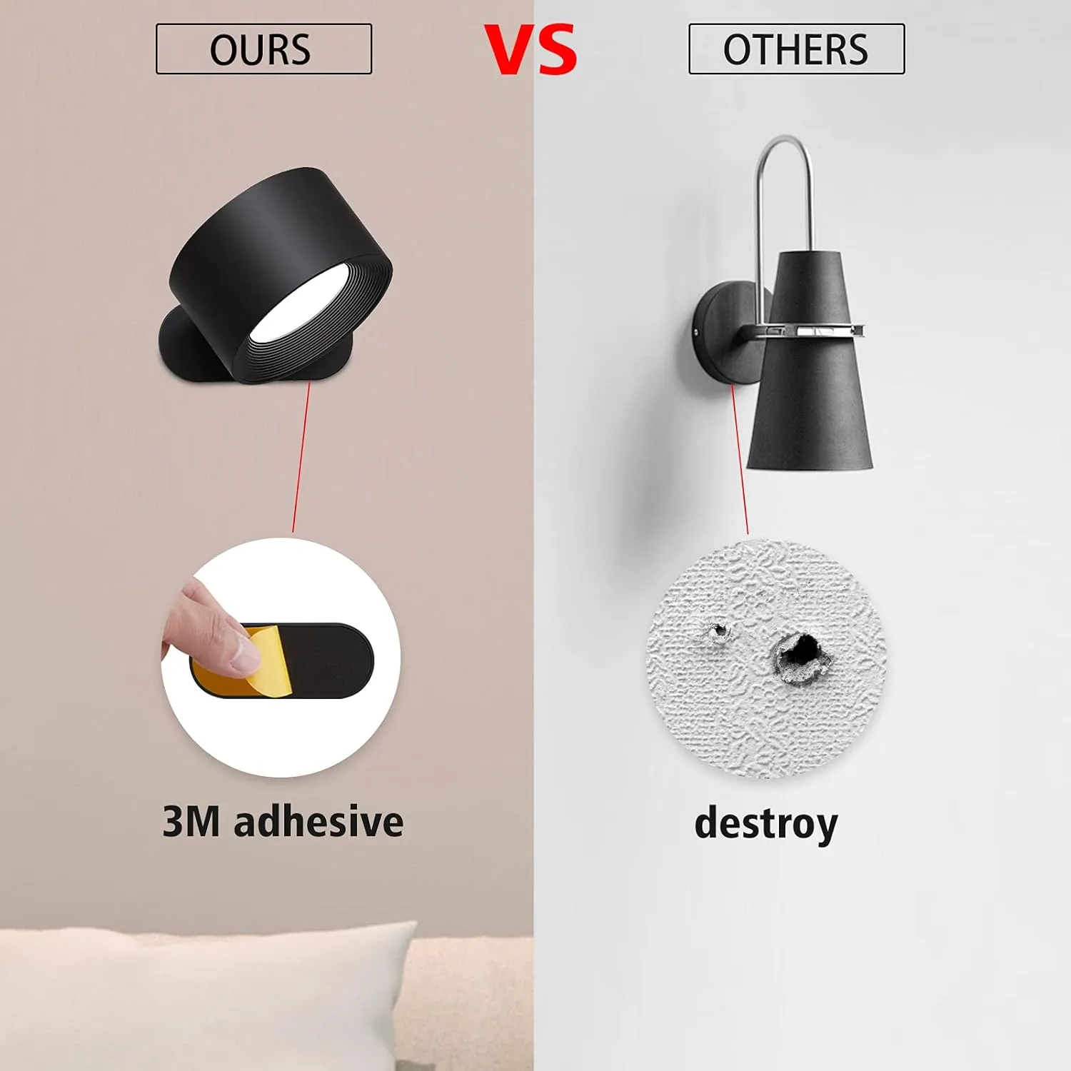 Koopala LED Reading Lights, Wall Mounted Sconces with 3 Color Temperatures & 3 Brightness Levels Rechargeable Battery Magnetic Ball 360°Rotation Touch Control, Lamps for Kids Study Bedside Closet