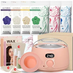 KOTAMU Wax Kit, Waxing Kit for Women Men Hair Removal, Digital Waxing Machine for Face Eyebrow Bikini Brazilian Leg Body &Sensitive Skin, Pink Wax Warmer With 44 Accessories for Home Salon Use