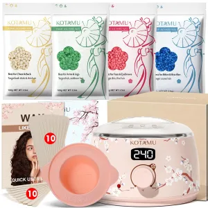 KOTAMU Waxing Kit for Women & Men, Wax Warmer for Hair Removal, Digital Wax Kit with Silicone Pot，Ideal for Face Eyebrow Arm Legs Armpit &Sensitive Skin, Cherry Waxing Machine for Home Salon Use