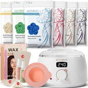 KOTAMU Waxing Kit for Women & Men, White Wax Kit for Hair Removal, Digital Waxing Pot for Thick Coarse Fine Fuzzy Hair & Sensitive Skin, Wax Warmer for Home Salon Use