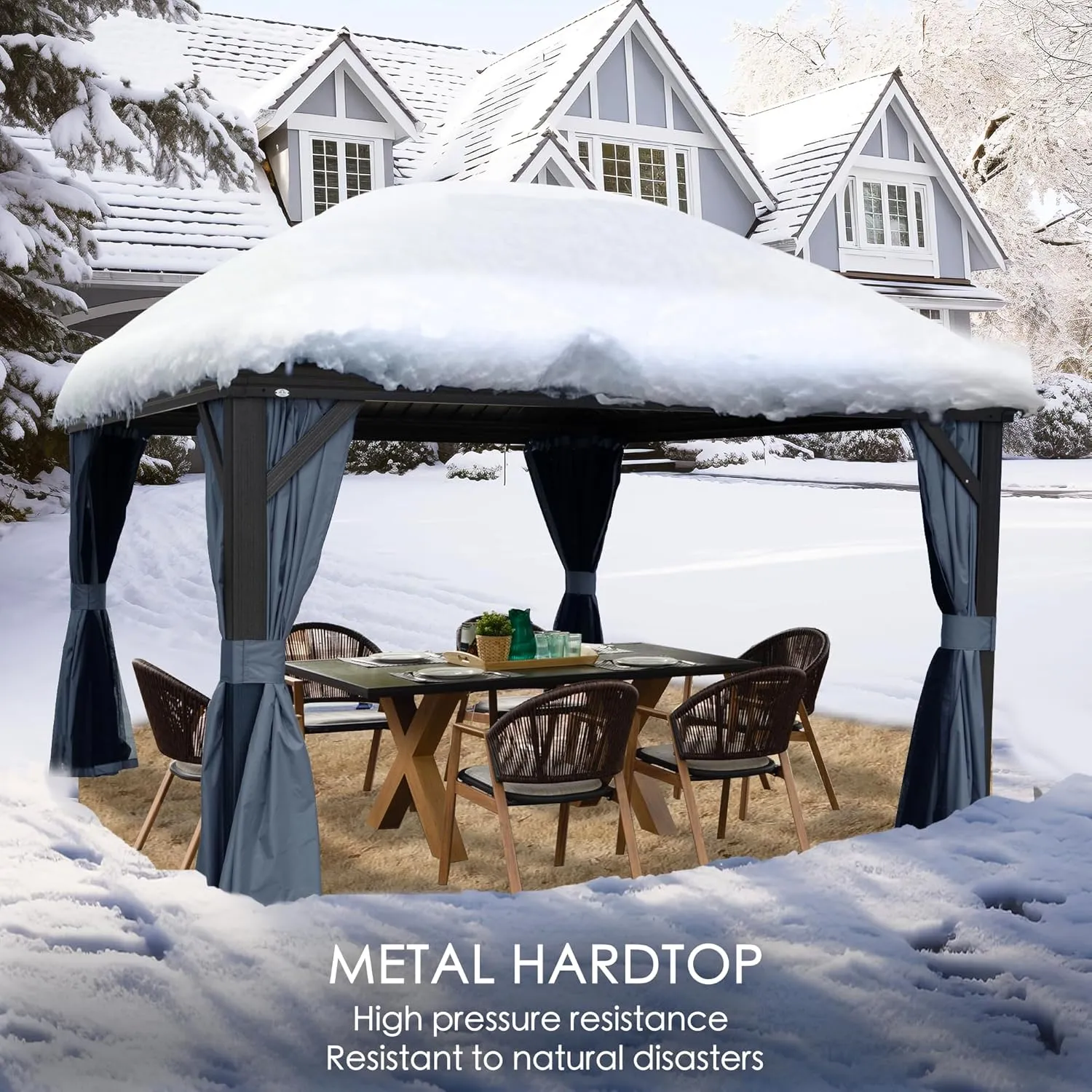 Kozyard Alexander 10' X 12' Hardtop, Aluminum Metal Gazebo with Galvanized Steel Double Roof Canopy, Curtain and Netting, Permanent Pavilion for Patio, Backyard, Deck, Lawn (Gray)