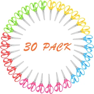 KUONIIY 5" School Pack of Kids Scissors With Soft Comfort-Grip Handles,Assorted Colors,30 Packs