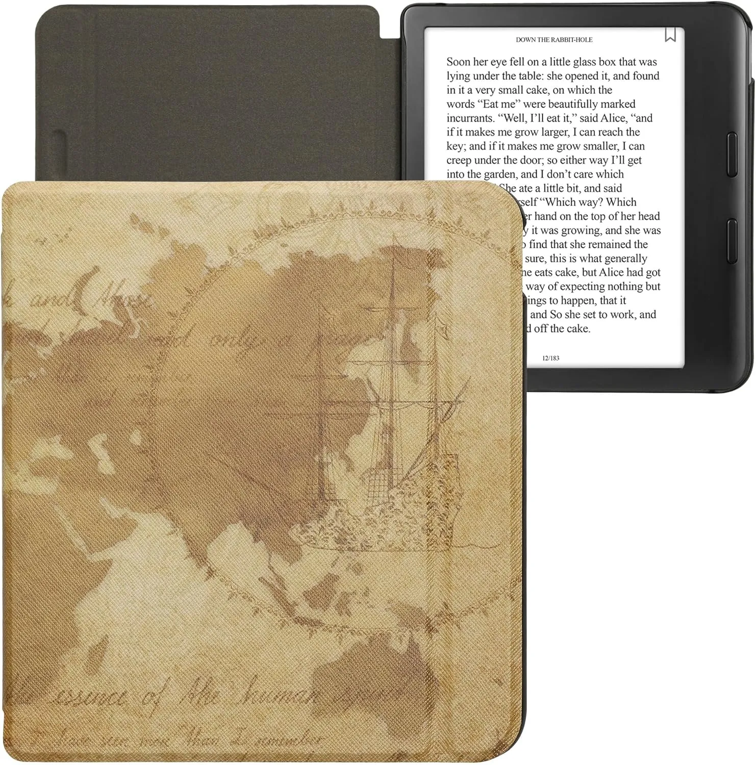 kwmobile Case Compatible with Kobo Libra Colour Case - eReader Cover - Travel Vintage Brown/Light Brown