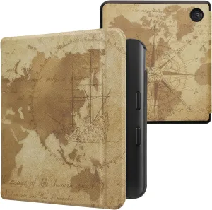 kwmobile Case Compatible with Kobo Libra Colour Case - eReader Cover - Travel Vintage Brown/Light Brown