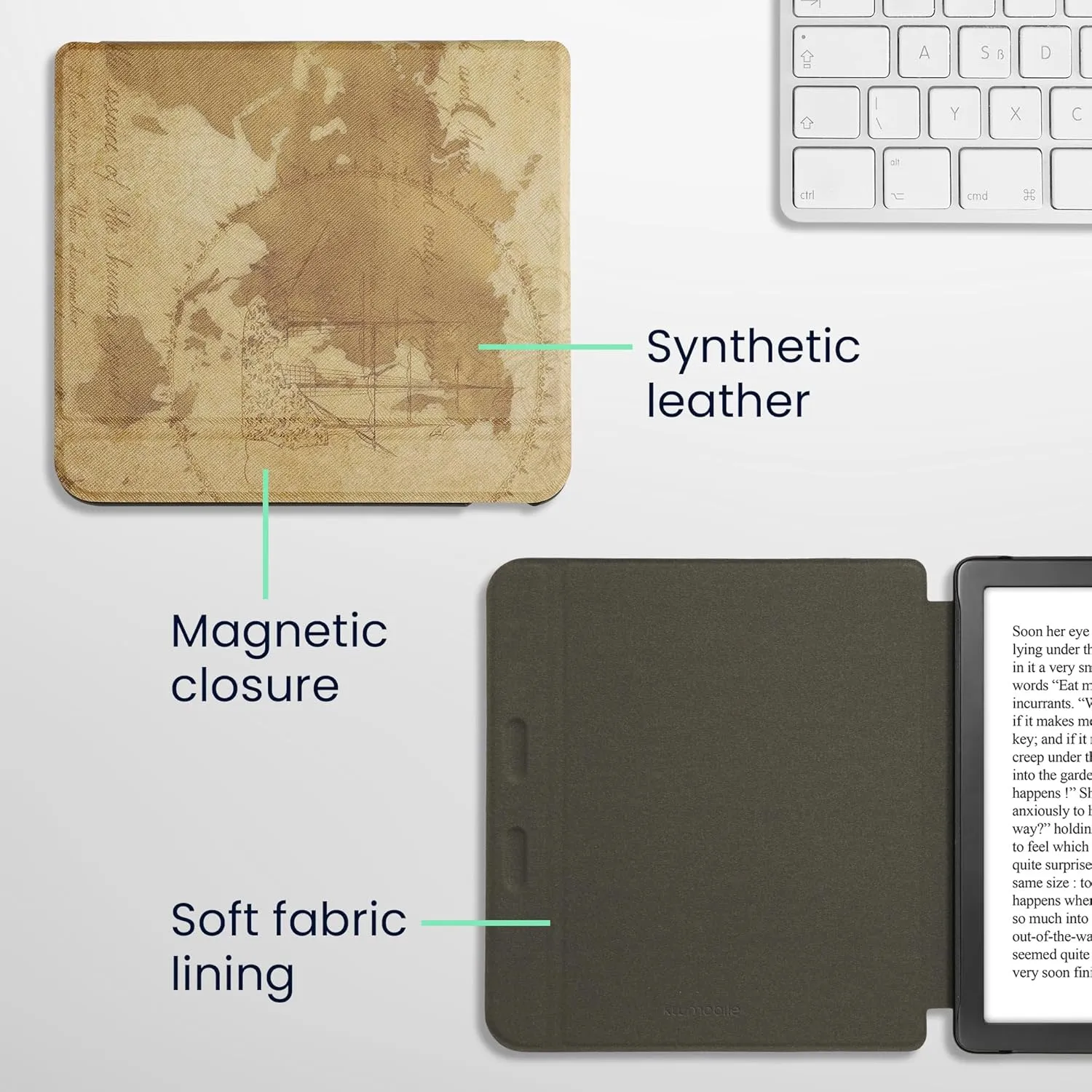 kwmobile Case Compatible with Kobo Libra Colour Case - eReader Cover - Travel Vintage Brown/Light Brown